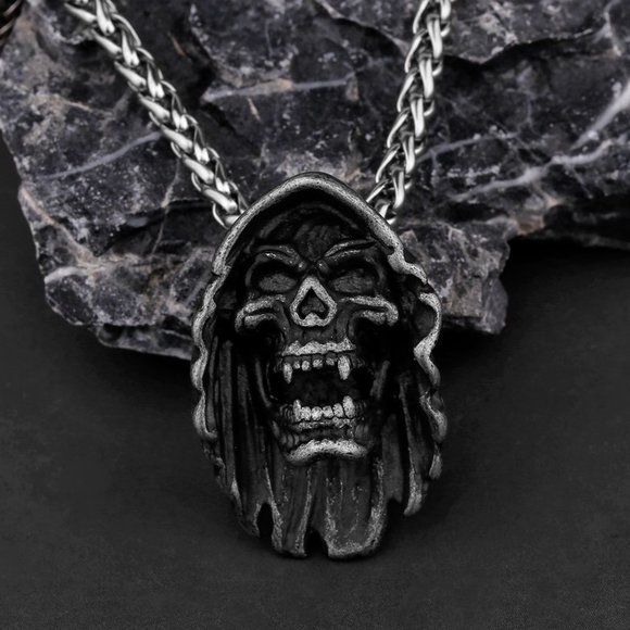 ❤️Stainless Steel Silver Skull Pendant Necklace for Men/Women, GP1231003 - Picture 5 of 11